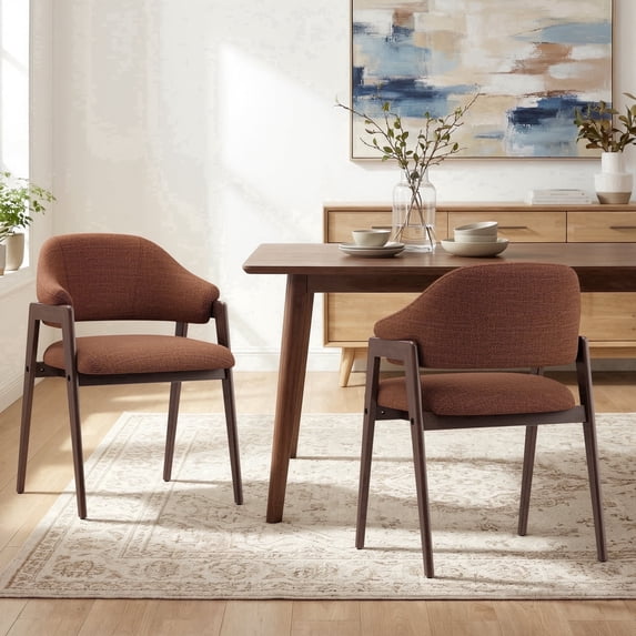 AFO Set of 2 Upholstered Dining Chair, Wooden Kitchen Side Chair with Curved Backrest for Dining Room, Kitchen and Café, Coral