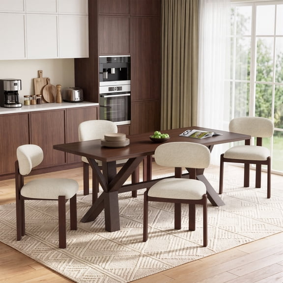 AFO Upholstered Dining Chairs Set of 4, Solid Wood Dining Room Chairs with Ergonomic Padded Backrest, Modern Chenille Side Chair for Kitchen, Dining Room & Café, Beige