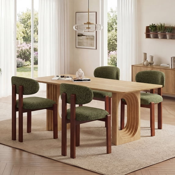 AFO Upholstered Dining Chairs Set of 4, Solid Wood Dining Room Chairs with Ergonomic Padded Backrest, Modern Chenille Side Chair for Kitchen, Dining Room & Café, Green