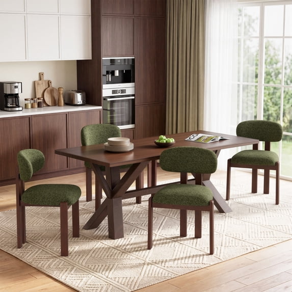 AFO Upholstered Dining Chairs Set of 4, Solid Wood Dining Room Chairs with Ergonomic Padded Backrest, Modern Chenille Side Chair for Kitchen, Dining Room & Café, Green
