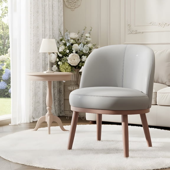 AFO Upholstered Accent Chair with Solid Wood Frame, Modern Leather Living Room Chair for Bedroom, Apartment, Balcony,Light Grey