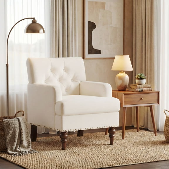 AFO Upholstered Accent Chair with Thick Cushion, High Back Armchair for Living Room