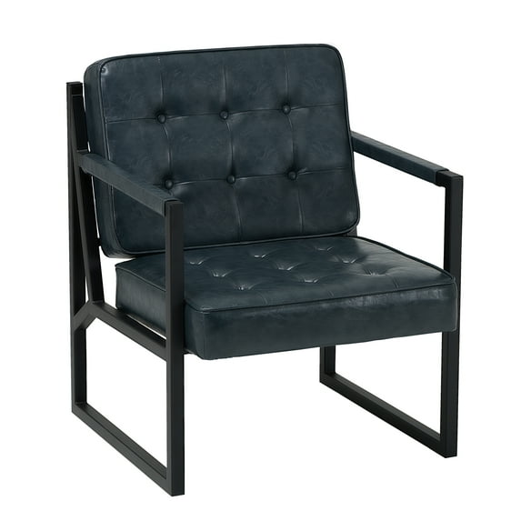 AFO Upholstered Armchairs, Modern Faux Leather Accent Chairs with Armrests and Metal Legs for Living Room,Bedroom, or Reception Area-Blue