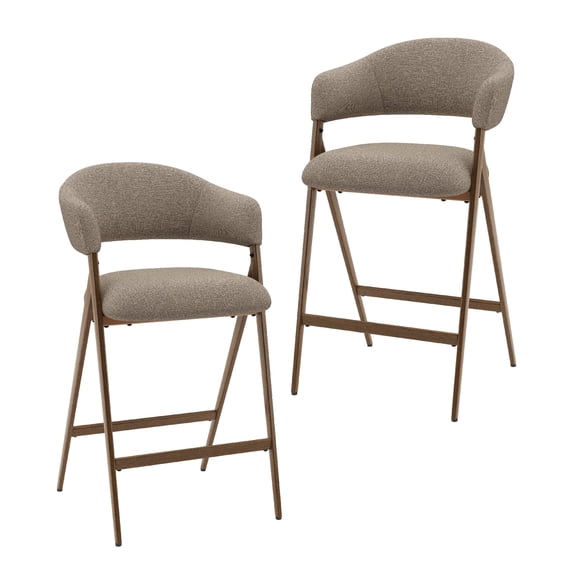 AFO Upholstered Bar Stools Set of 2, 26.5" Counter Height Chairs with Curved Backrest and Metal Legs for Kitchen Island Dining Room, Taupe
