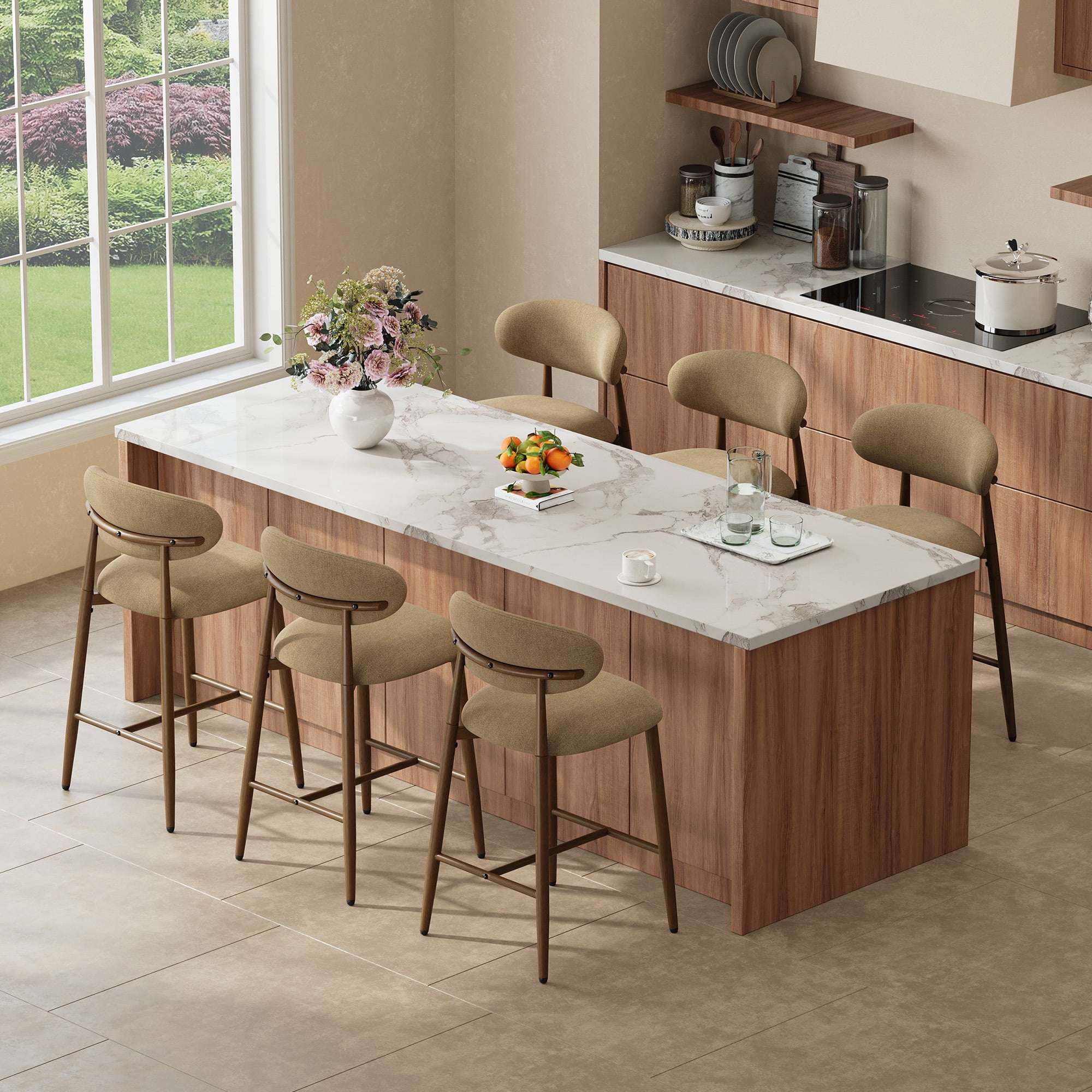 AFO Upholstered Counter Height Bar Stools Set of 6, Kitchen Bar Stools ...