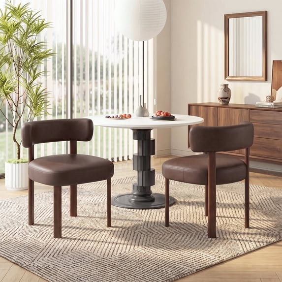 AFO Upholstered Dining Chair Set of 2, Faux Leather Seat with Solid Wood Legs Ergonomic Curved Back Kitchen Modern Chairs for Dining Room Living Room Cafe Espresso Brown