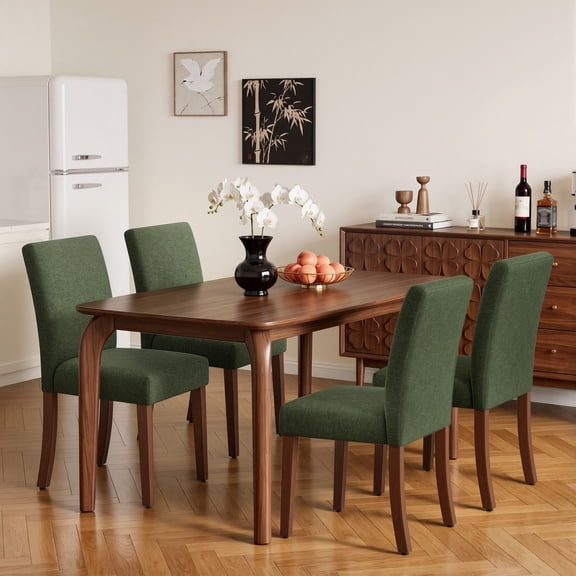 AFO Upholstered Dining Chairs Set of 4, Modern Parsons Dining Chairs with Solid Wood Legs & High Back Padded, Fabric Kitchen Side Chairs For Dining Room, Cafe & Kitchen, Green
