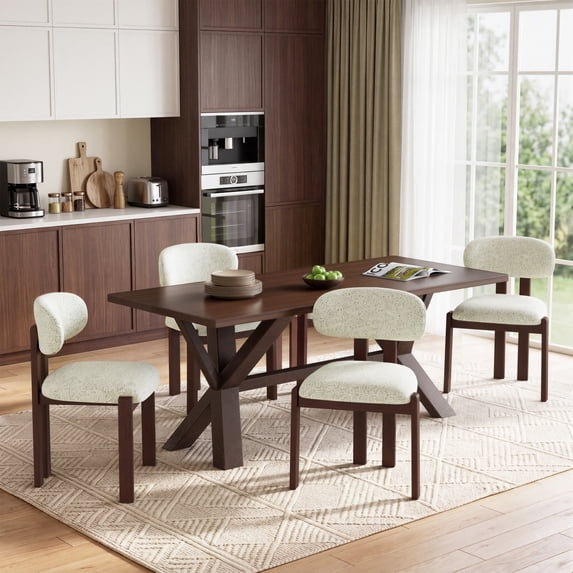 AFO Upholstered Dining Chairs Set of 4, Solid Wood Dining Room Chairs with Ergonomic Padded Backrest, Modern Chenille Side Chair for Kitchen, Dining Room & Café, Khaki