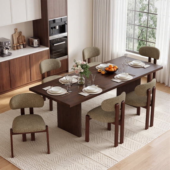 AFO Upholstered Dining Chairs Set of 6, Solid Wood Dining Room Chairs with Ergonomic Padded Backrest, Modern Chenille Side Chair for Kitchen, Dining Room & Café, Camel
