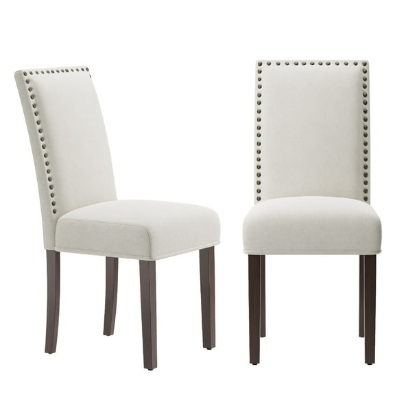 AFO Upholstered Dining Chairs Set of 2, Fabric Kitchen Side Chairs with Solid Wood Legs, Beige