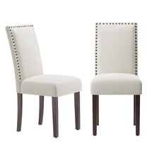 AFO Upholstered Dining Chairs Set of 2, Fabric Kitchen Side Chairs with Solid Wood Legs, Beige