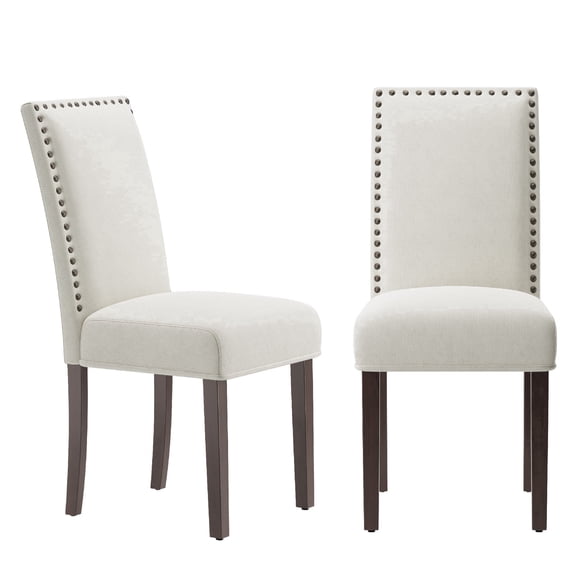 AFO Upholstered Dining Chairs Set of 2, Fabric Kitchen Side Chairs with Solid Wood Legs, Beige