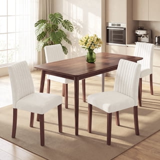 AFO Upholstered Dining Chairs Set of 4, Ergonomic Fabric Kitchen Chairs with Solid Wood Legs & 5.3" Extra Thick Seat Cushion, Modern Dining Side Chairs for Dining Room & Kitchen, Beige