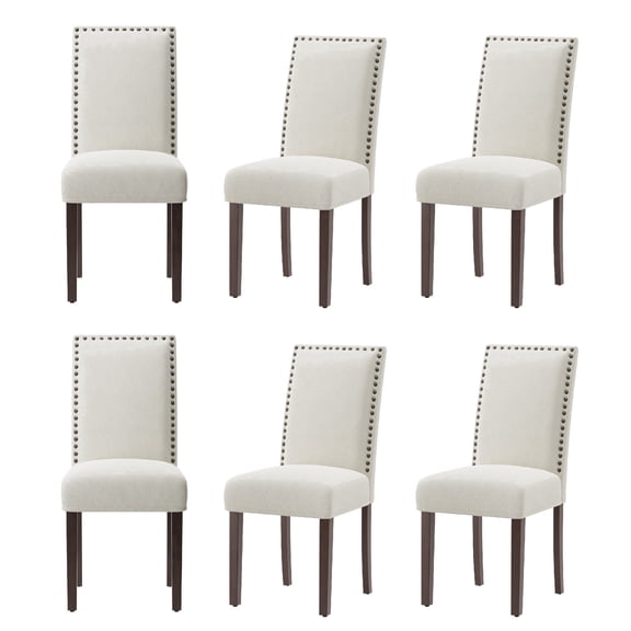 AFO Upholstered Dining Chairs Set of 6, Fabric Kitchen Side Chairs with Solid Wood Legs, Beige