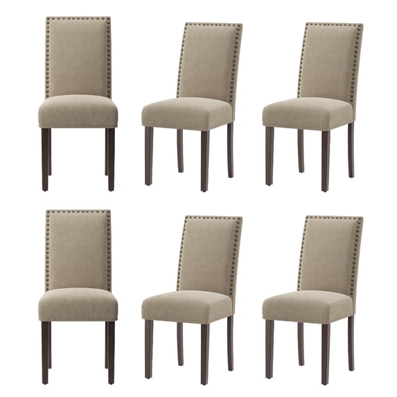 AFO Upholstered Dining Chairs Set of 6, Fabric Kitchen Side Chairs with Solid Wood Legs, Camel