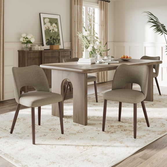 AFO Upholstered Fabric Dining Chairs Set of 4, Ergonomic Curved Kitchen Side Chairs with Solid Wood Legs, For Dining Room, Living Room, Cafe & Kitchen, Coffee