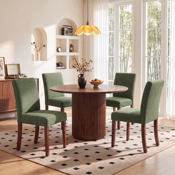 AFO Upholstered Dining Chairs Set of 4, Modern Parsons Dining Chairs with Solid Wood Legs & High Back Padded, Fabric Kitchen Side Chairs For Dining Room, Cafe & Kitchen, Green