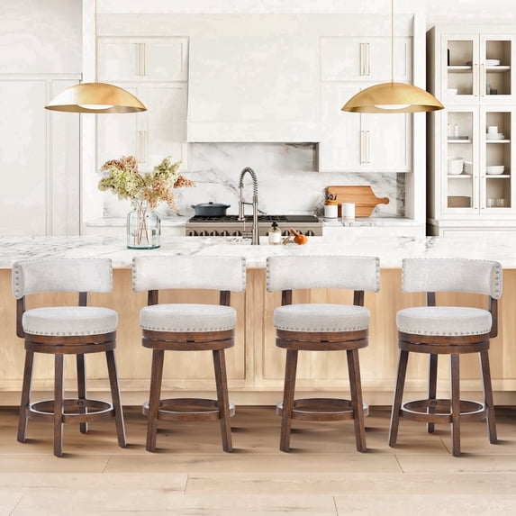 AFO Upholstered Swivel Bar Stool Set of 4 with Back - 24 Inch Counter Height Chair for Kitchen Island, Beige