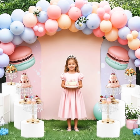 6 Pcs Crystal Gold Cake Stand with Elegant Pendant -Round Metal Dessert Cake Holders, Cupcake Stand for Birthday, Anniversary, Baby Shower Party, Christmas Gifts (2S 2M 2L)