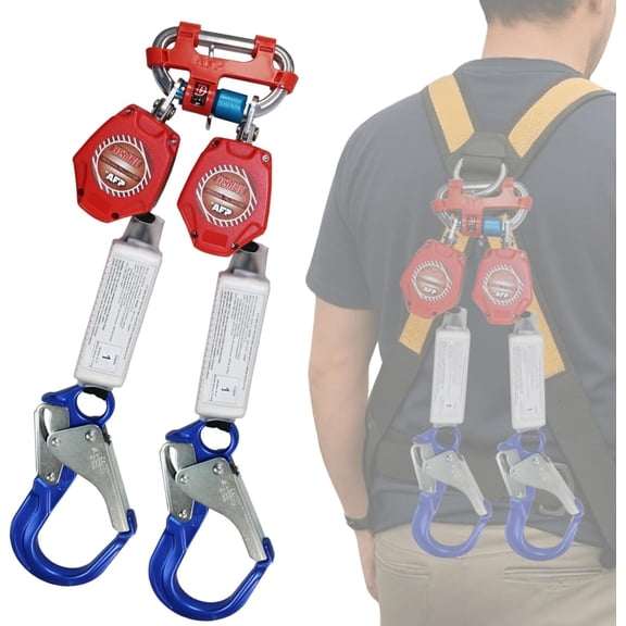 AFP Demon 6 Foot Double Web Leg Self Retracting Lifeline Safety Yoyo, Shock Pack Absorber, Aluminum Rebar Pelican Hook & Aluminum Carabiner Fall Protection Arrest Limiter SRL | OSHA & ANSI Rated