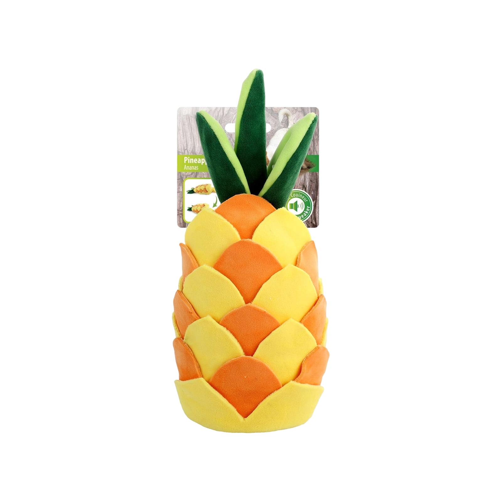 AFP Pineapple & Dragon Fruit - Shaped Dog Enrichment Toy, Crinkle Paper Sound, Sniffing, Boredom Relief for Medium to Large Dogs - Yellow