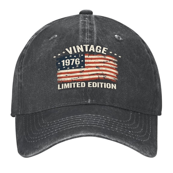 Washed Cotton Baseball Caps for Men Women, Breathable Retro Adjustable Dad Hats with Crown for Running, Outdoor, Daily Casual Wear, Black-Vintage 1976