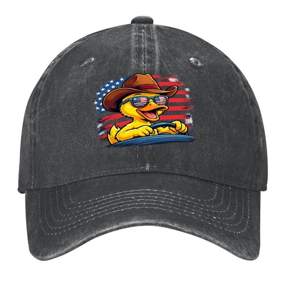 Washed Cotton Baseball Caps for Men Women, Breathable Retro Adjustable Dad Hats with Crown for Running, Outdoor, Daily Casual Wear, Black-Patriot Duck