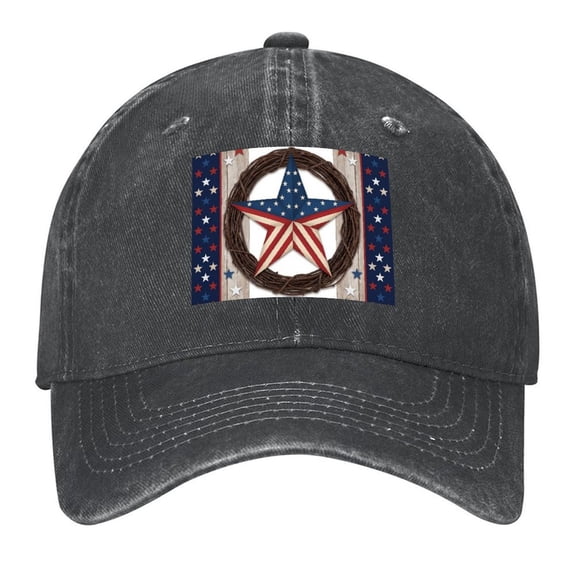 Washed Cotton Baseball Caps for Men Women, Breathable Retro Adjustable Dad Hats with Crown for Running, Outdoor, Daily Casual Wear, Black-Patriot Wreath