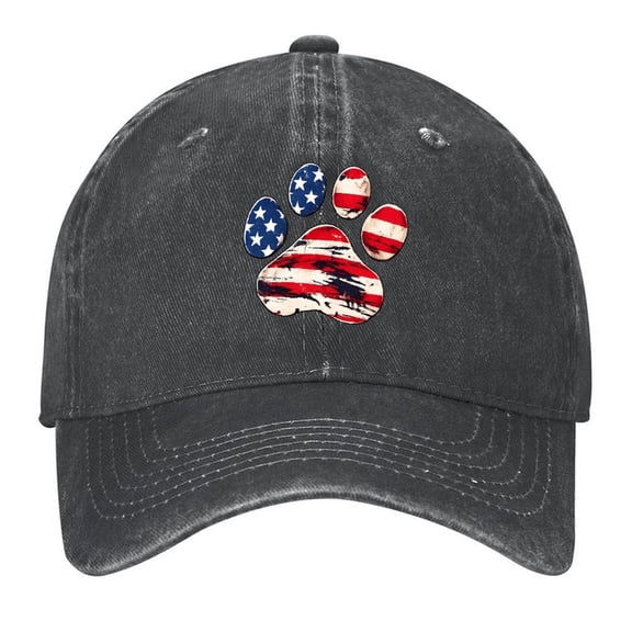 Washed Cotton Baseball Caps for Men Women, Breathable Retro Adjustable Dad Hats with Crown for Running, Outdoor, Daily Casual Wear, Black-Patriot Paw