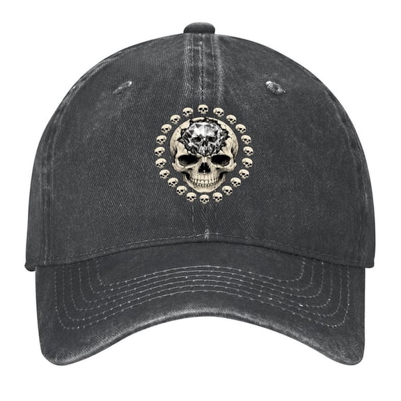 Skull Diamond Baseball Cap,Adjustable Denim Hat for Women Men Teachers Mom,Black