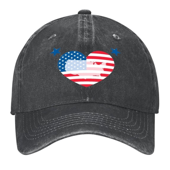 Washed Cotton Baseball Caps for Men Women, Breathable Retro Adjustable Dad Hats with Crown for Running, Outdoor, Daily Casual Wear, Black-Heart America