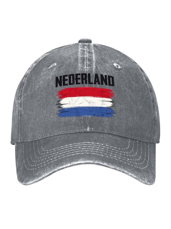 Dutch Flag Baseball Cap,Adjustable Denim Hat for Women Men Teachers Mom,Gray