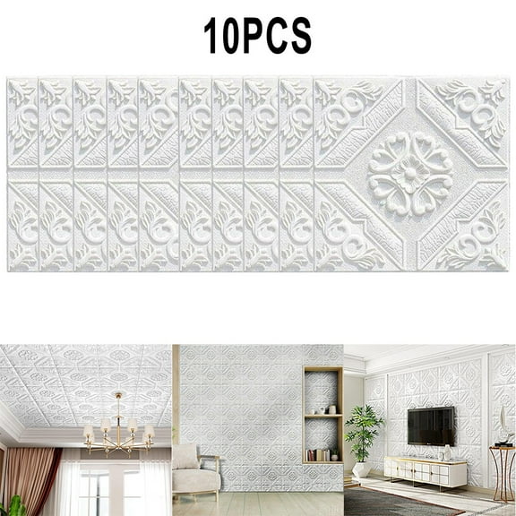AFQH 100 Pack 3D Wall Panels Peel and Stick, White Faux Brick Wallpaper Stickers Self Adhesive Waterproof Foam for Interior Wall DIY Decor, Bedroom, Bathroom, Kitchen, Fireplace