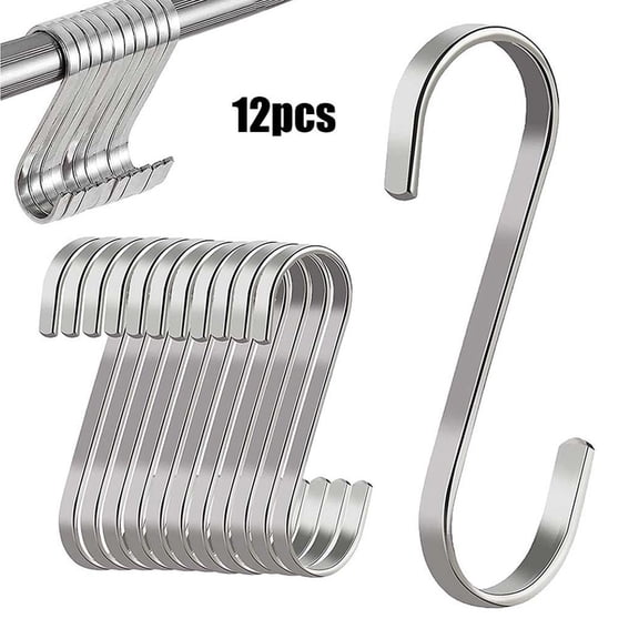 AFQH 12pcs S Hooks Flat Stainless Steel Hanger Kitchen Garden Hanging Utensil Hardware Home Organization Meat Hanging Hooks