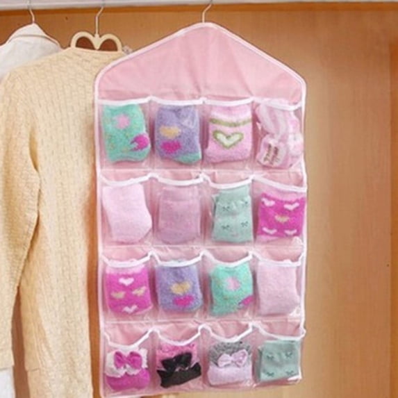 AFQH 16 Pockets Storage Organizer Clear Hanging Bag Shoe Rack Hanger Storage Hanger Underwear Storage Bag For Bathroom Living Room 29*16 inch