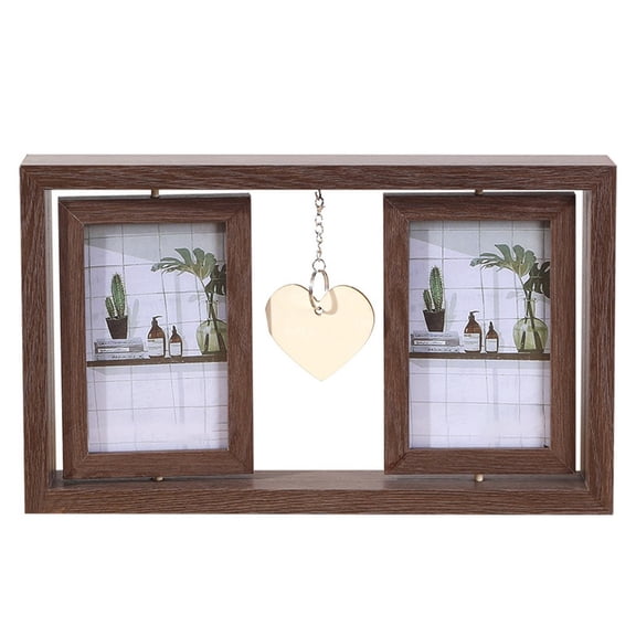 AFQH 1PC Double-Sided Wooden Picture Frame with Heart 360 Rotating Photo Frame
