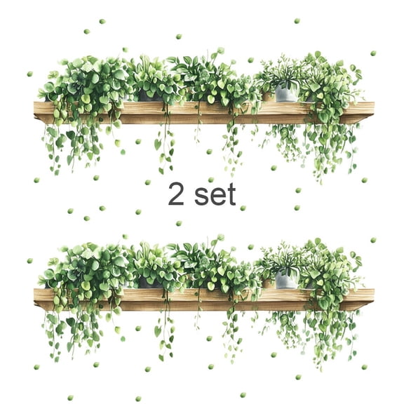 AFQH 2 Set Green Plant Stickers For Smooth Wall Decoration Removable Wall Stickers