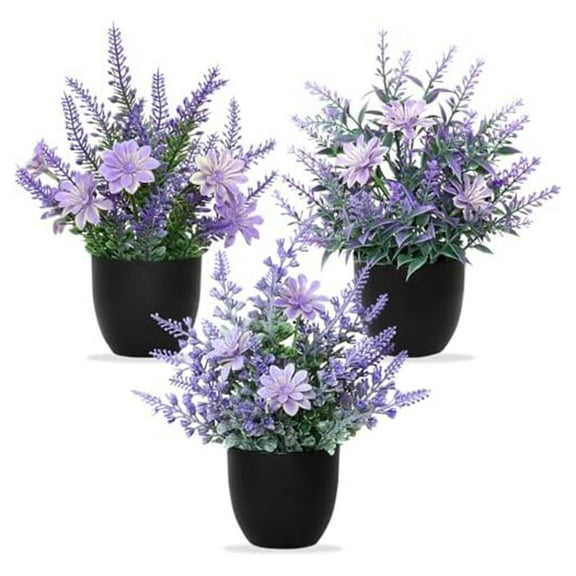 AFQH 3 Pcs Realistic Lavender Plants in Pots Perfect for Any Room in Your Home