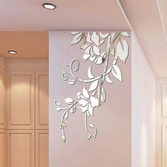 AFQH 3D DIY Plant Pattern Mirror Wall Sticker Acrylic Removable Home Decoration