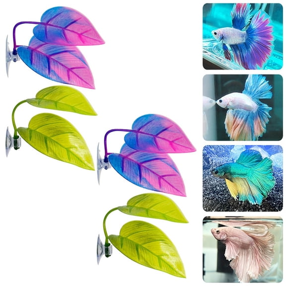 AFQH 4Pcs Betta Leaf Artificial Water Plants Fish Resting Bed Leaf Betta Fish Leaf