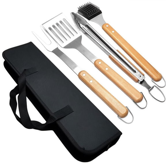 AFQH 5 Pcs BBQ Tools Set BBQ Kit Storage Bag Grill Tong Cleaning Brush Fork Shovel