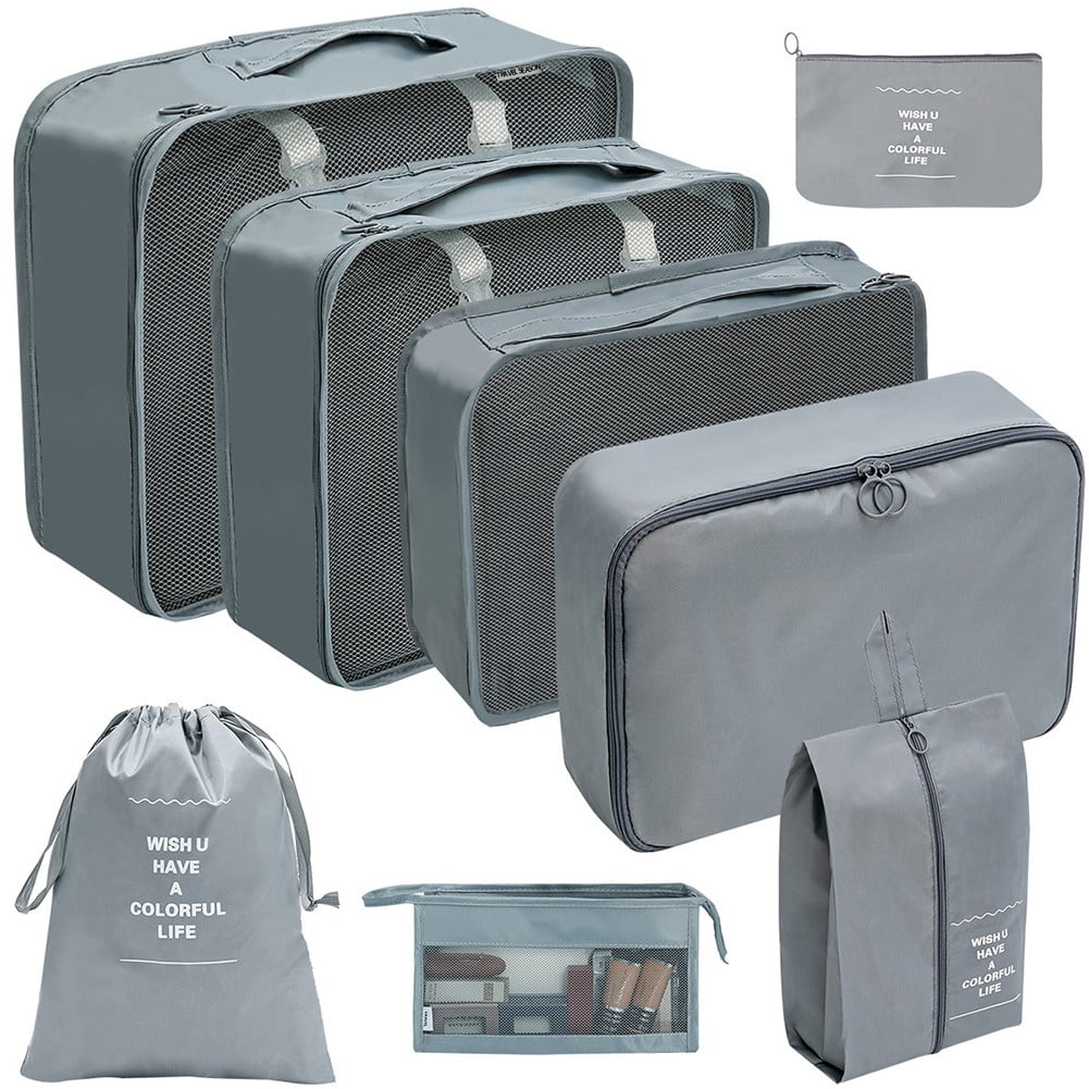 AFQH 8Pcs Travel Organizer Set: Packing Cubes for Efficient Travel! Shoe Tidy Pouch
