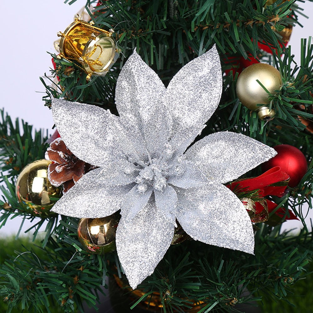 AFQH Christmas Poinsettia Flowers Glitter Artificial Flowers Christmas ...