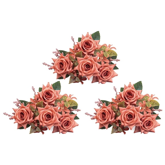 AFQH Elegant Faux Rose Bouquet - Deep Pink & Coffee Home Decor for Weddings