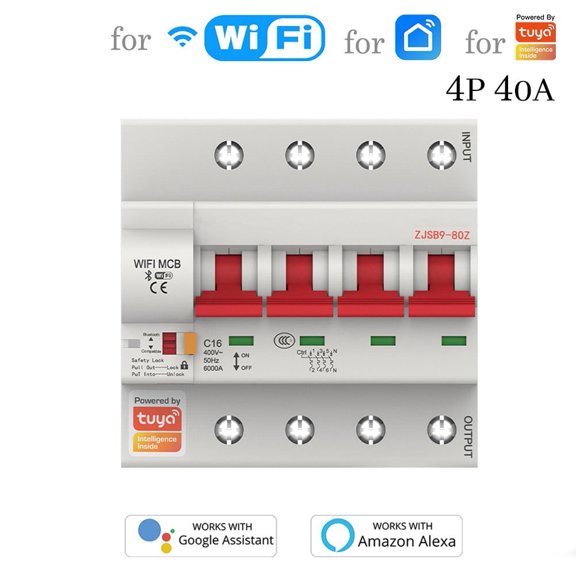AFQH For Tuya 40A WiFi Smart Circuit Breaker Automatic Switch Overload Protection