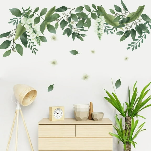 AFQH Green Plants Leaves Wall Decals Peel and Stick, Large Hanging Herbal Vinyl Wall Stickers, Removable Vine Home Decor Art for Bedroom Living Room Classroom Office