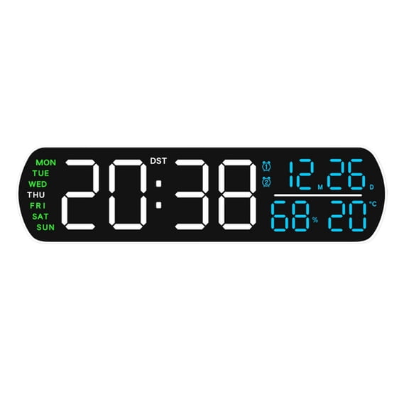 AFQH LED Digital Alarm Clock Temperature Humidity Date Brightness Adjustable 2 Alarms