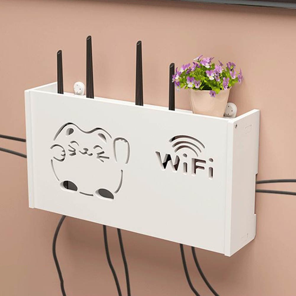AFQH Large Wireless Router Shelf Wall Mount Router Storage Box Modem Cable Cover Organized Power