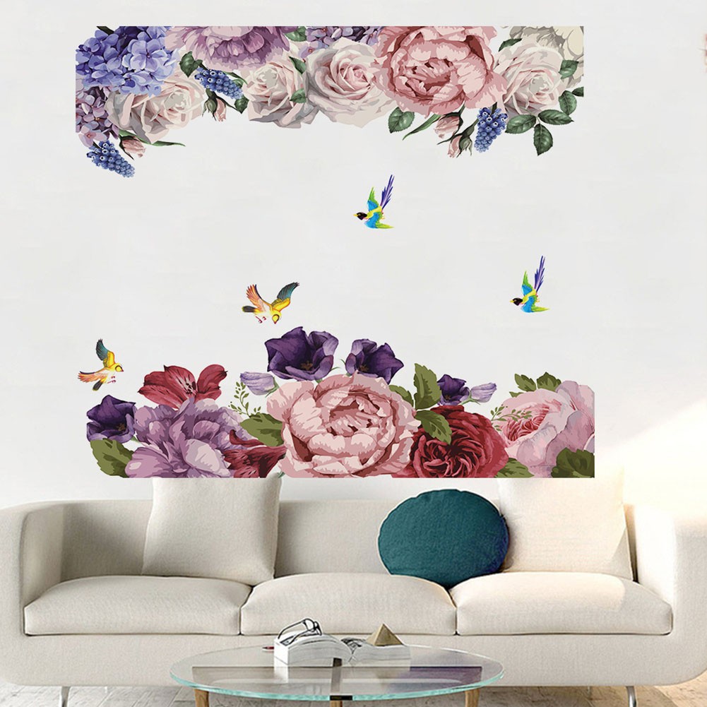 AFQH Peony Rose Flower Blossom Wall Stickers Home Living Room Decor