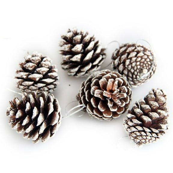 AFQH Pine Cones Decorations, Small Pine Cones Xmas Craft Fake Pine Cones Christmas Pine Cones for Table Christmas Tree Crafts Gifts Thanksgiving Fall and Xmas Home Decor 6pcs